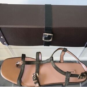 ALAIA bronze mesh & leather thong sandals shoes flats IT 38.5 US 8.5